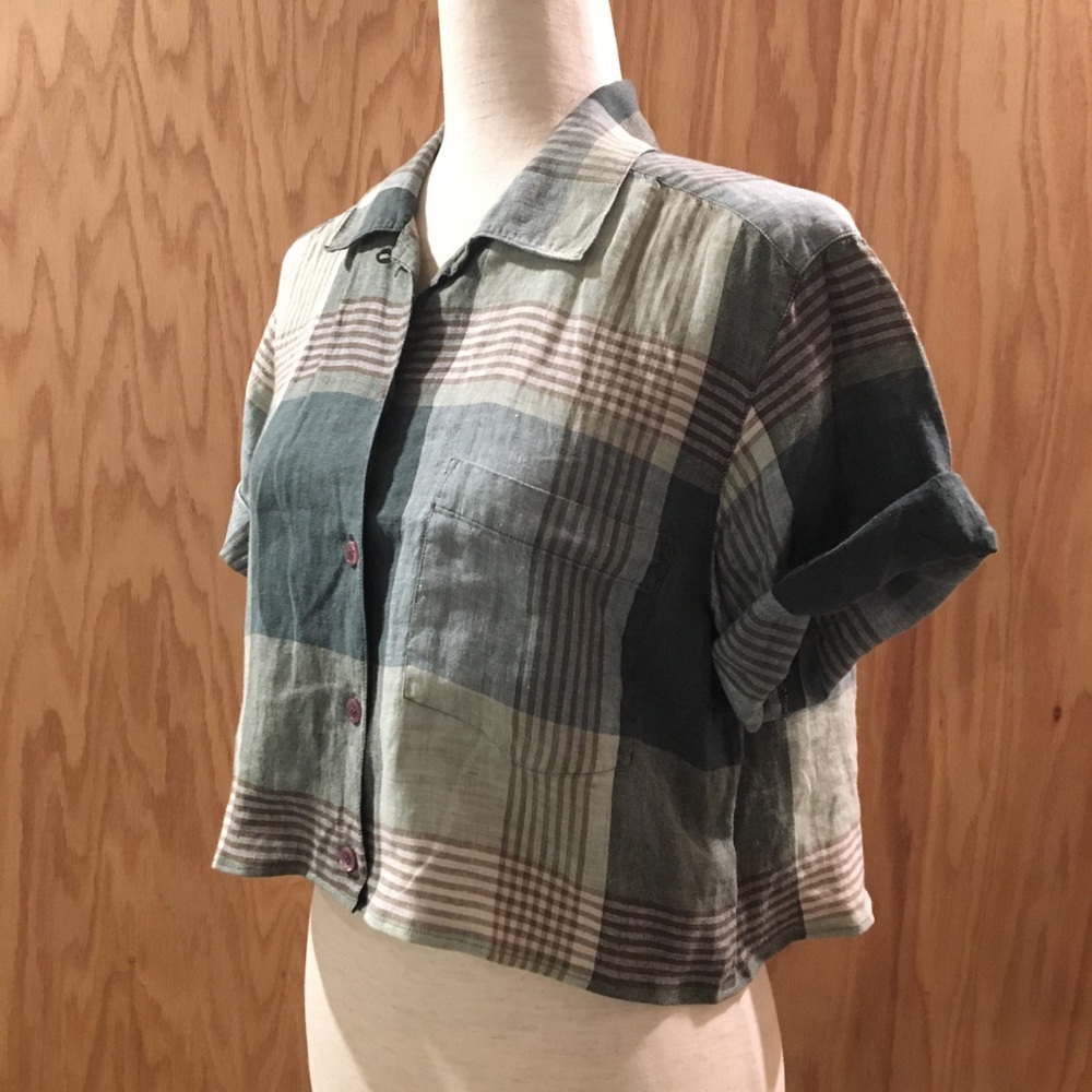 Vintage Evan-Picone Linen cropped button down